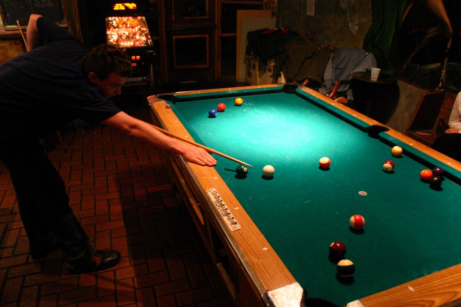 Mason Playing Pool at Lovejoy's