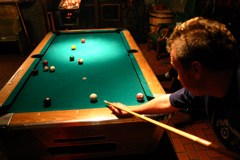 Mason Playing Pool at Lovejoy's